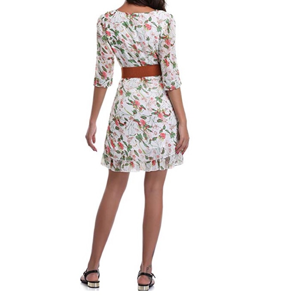 Floral Print 3/4 Sleeves Above Knee Dress - Picture 4 of 4